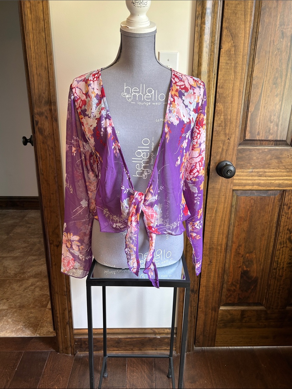 The Pyramid Collection Purple Floral Tie-Front Scarf Wrap